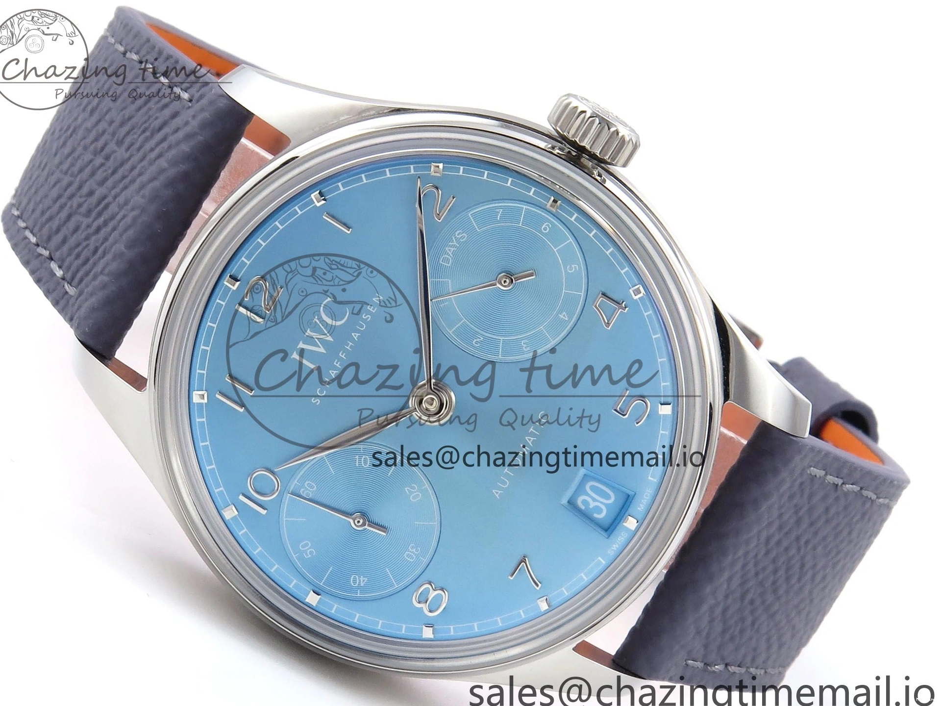MIROTIME 0502 Lightweight Portugieser Automatic SS IW501708 APSF 1:1 Best Edition Light Blue Dial on Gray Leather Strap A 7012
